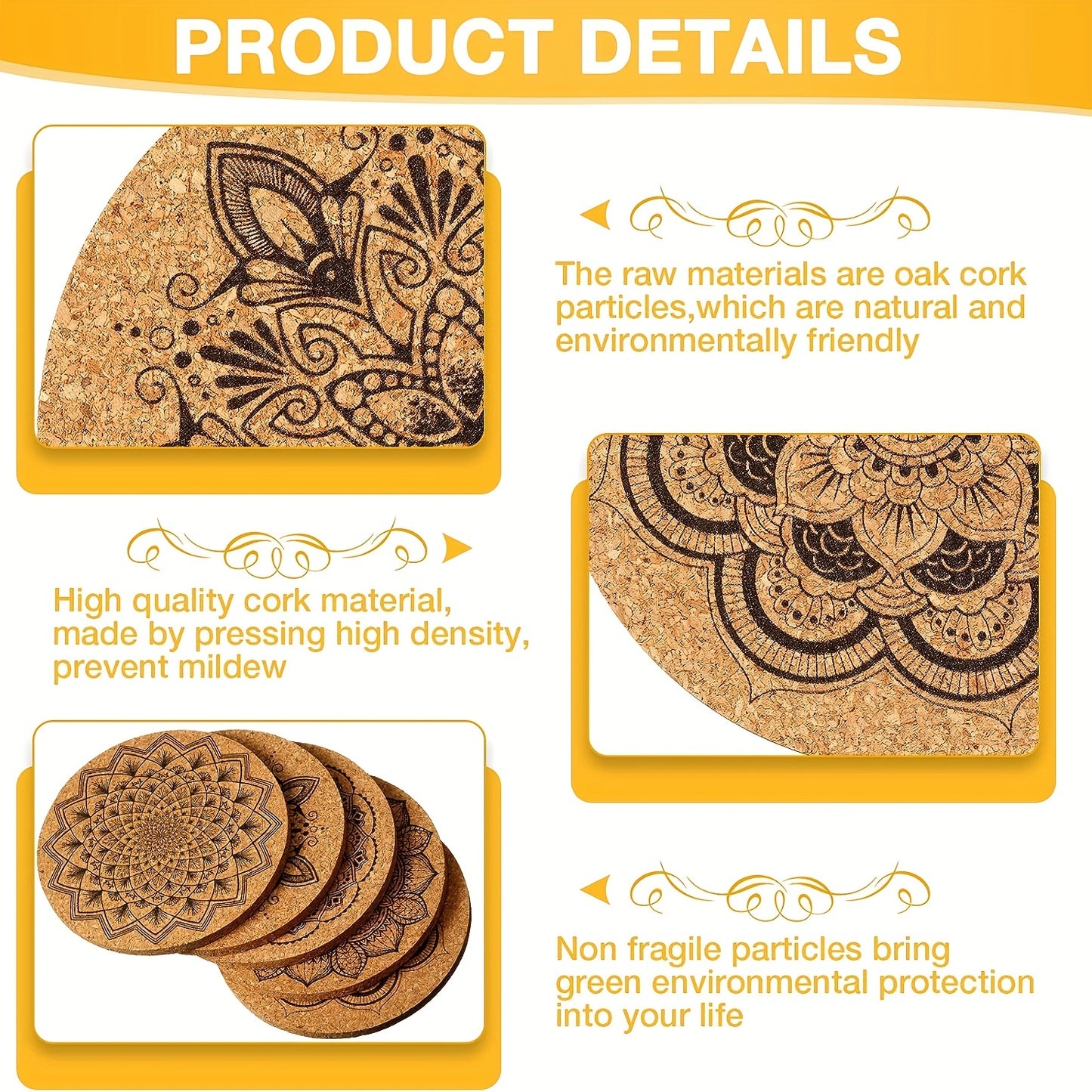 8PCS Premium Cork Coasters