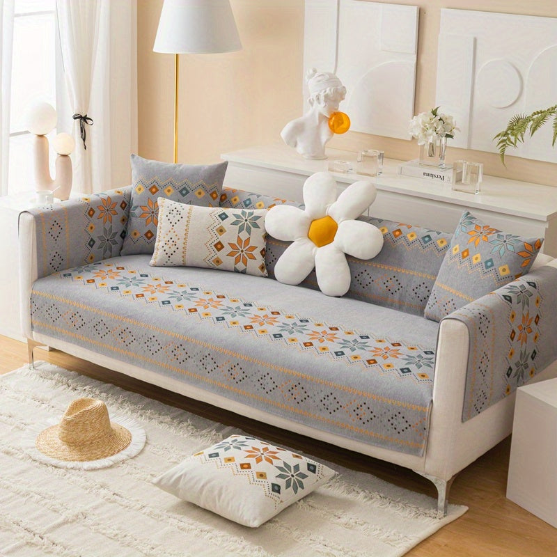 1PC Stylish Bohemian Chenille Sofa Slipcover - Universal All-Season Furniture Protector with Soft Brushed Microfiber, Stain-Resistant, Easy Slip-On Design, and Machine Washable for Bedroom, Office, Living Room, and Home Decor