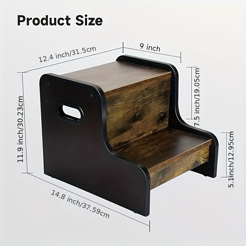 Rustic Brown Two-Step Stool with Handle