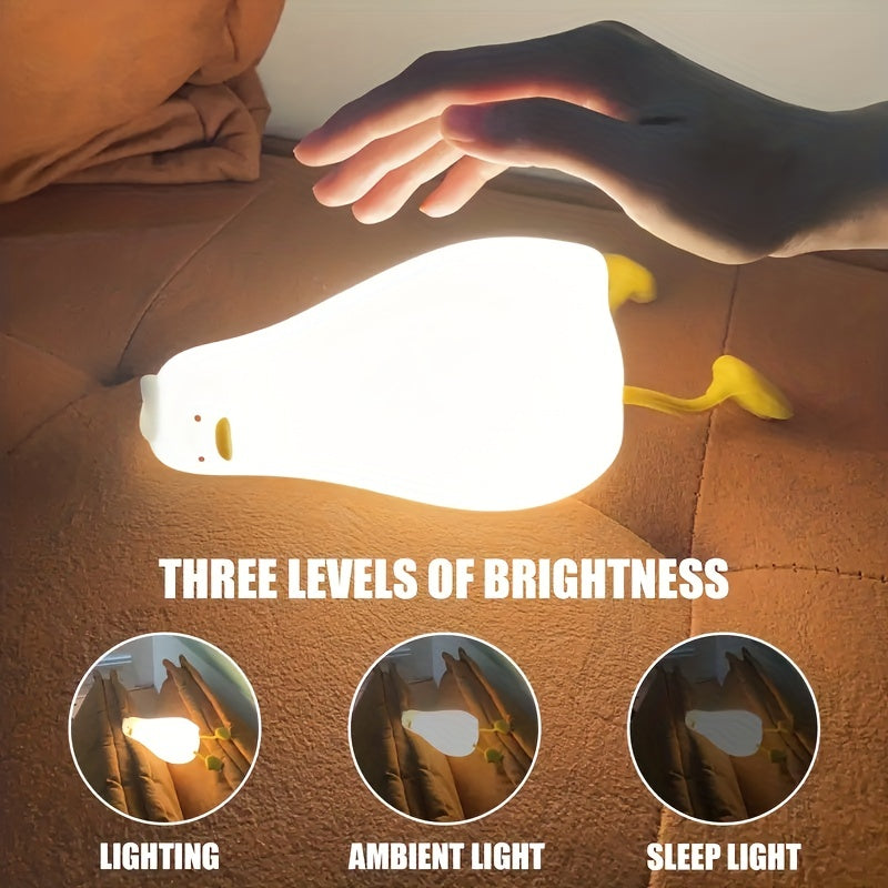 Adorable Duck LED Night Light - Silicone, Dimmable & Timer-Controlled Bedside Lamp with Touch Control for Cozy Bedroom Ambiance