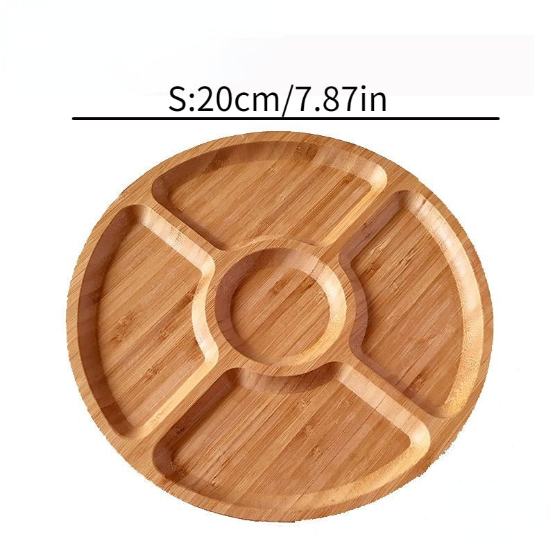 1pc, Wooden Plate Cheese Board, Five Grids Dividers Food Tray