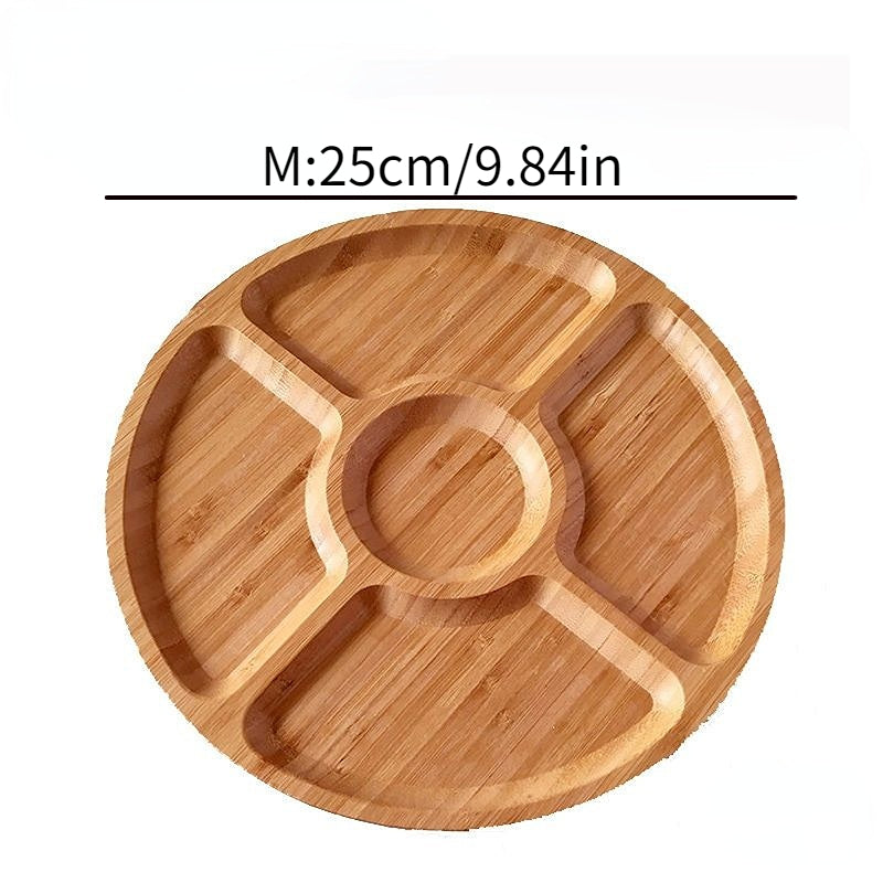 1pc, Wooden Plate Cheese Board, Five Grids Dividers Food Tray