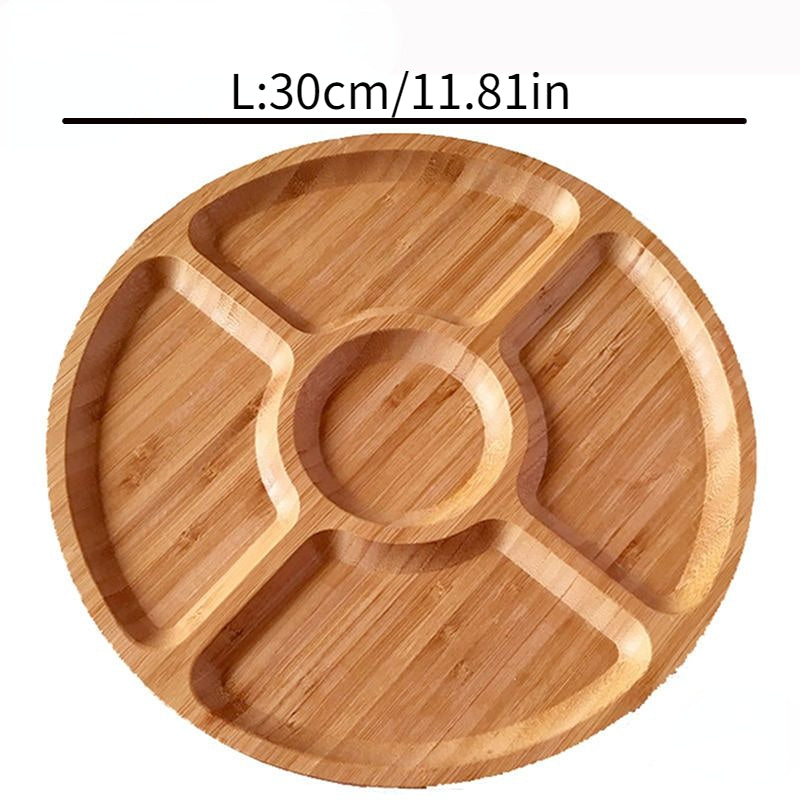 1pc, Wooden Plate Cheese Board, Five Grids Dividers Food Tray