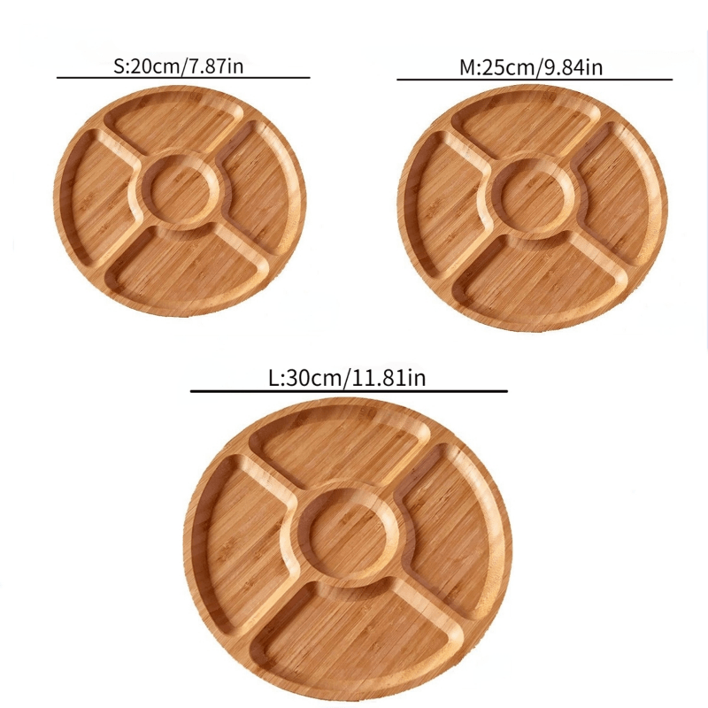 1pc, Wooden Plate Cheese Board, Five Grids Dividers Food Tray