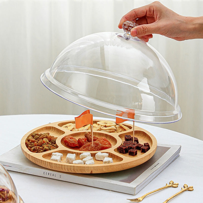 1pc, Wooden Plate Cheese Board, Five Grids Dividers Food Tray