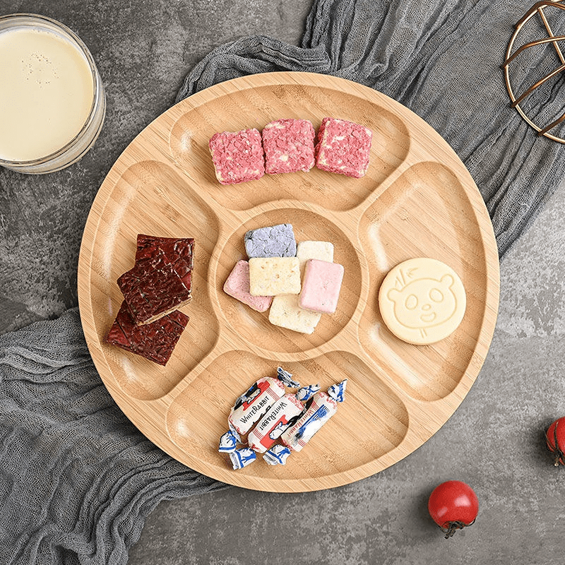 1pc, Wooden Plate Cheese Board, Five Grids Dividers Food Tray