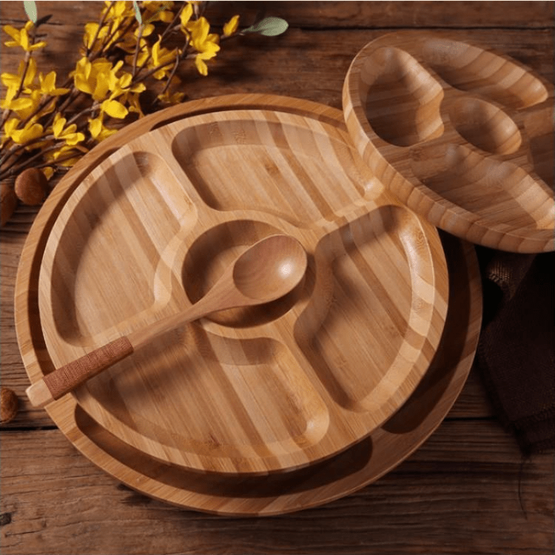 1pc, Wooden Plate Cheese Board, Five Grids Dividers Food Tray