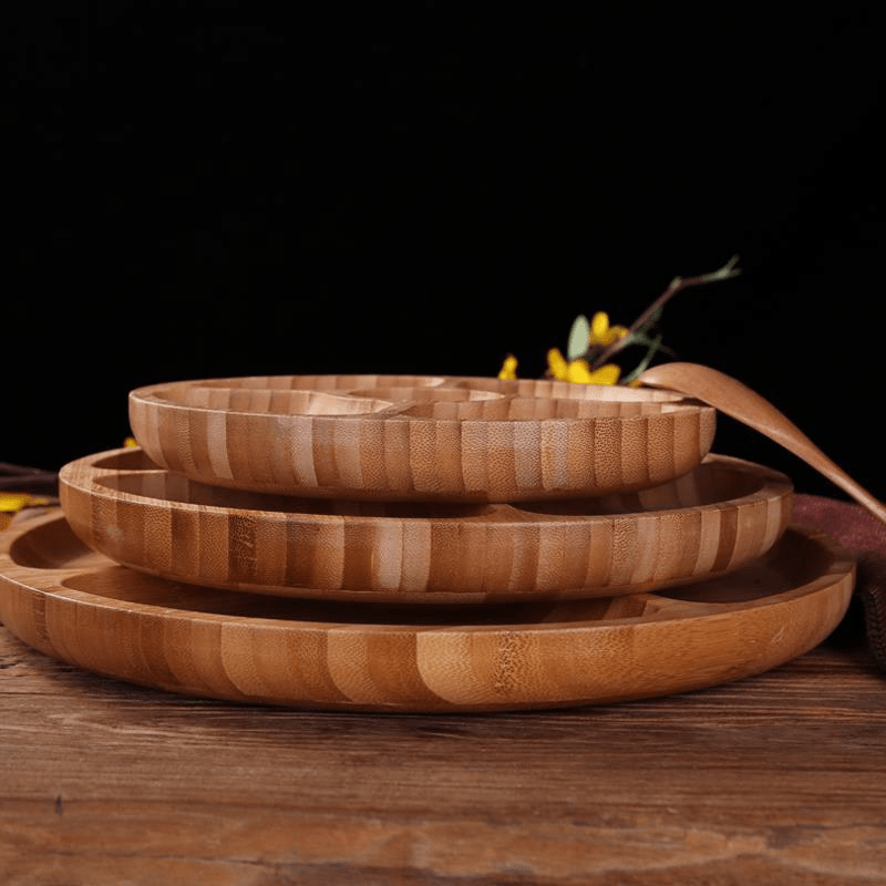 1pc, Wooden Plate Cheese Board, Five Grids Dividers Food Tray