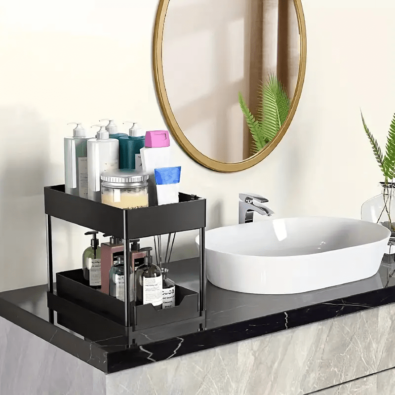 1pc Under Sink Storage Organizer - Bathroom Kitchen Cabinet Organizer with Sliding Drawer, 2-Tier Basket