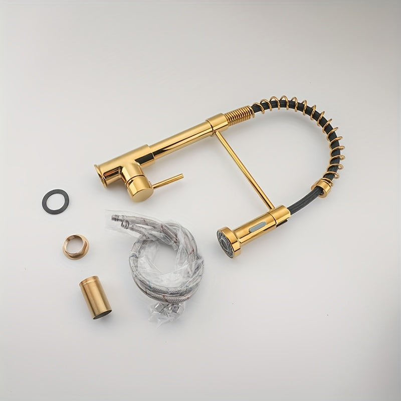 1pc Golden Luxury Pull Out Kitchen Faucet