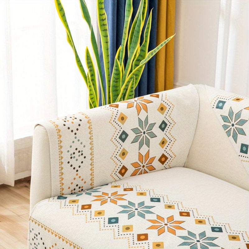 1PC Stylish Bohemian Chenille Sofa Slipcover - Universal All-Season Furniture Protector with Soft Brushed Microfiber, Stain-Resistant, Easy Slip-On Design, and Machine Washable for Bedroom, Office, Living Room, and Home Decor