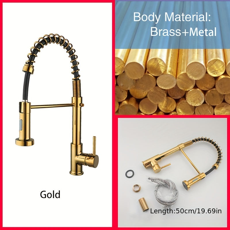 1pc Golden Luxury Pull Out Kitchen Faucet