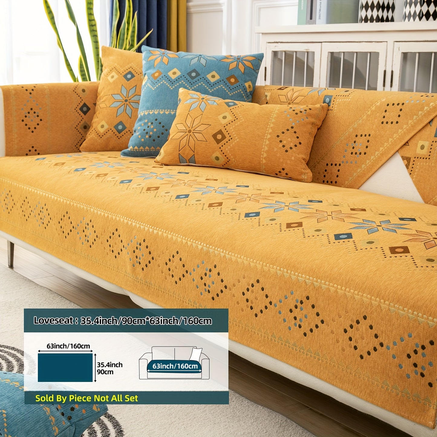 1PC Stylish Bohemian Chenille Sofa Slipcover - Universal All-Season Furniture Protector with Soft Brushed Microfiber, Stain-Resistant, Easy Slip-On Design, and Machine Washable for Bedroom, Office, Living Room, and Home Decor