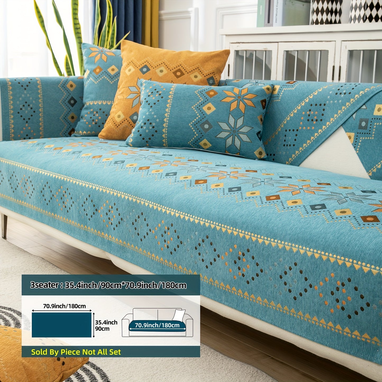 1PC Stylish Bohemian Chenille Sofa Slipcover - Universal All-Season Furniture Protector with Soft Brushed Microfiber, Stain-Resistant, Easy Slip-On Design, and Machine Washable for Bedroom, Office, Living Room, and Home Decor