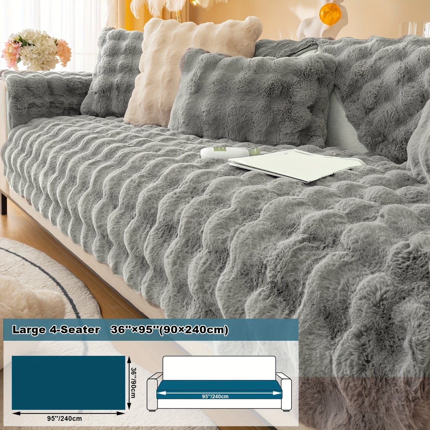 Thick Plush Fuzzy 1pc Rabbit Sofa Cushion