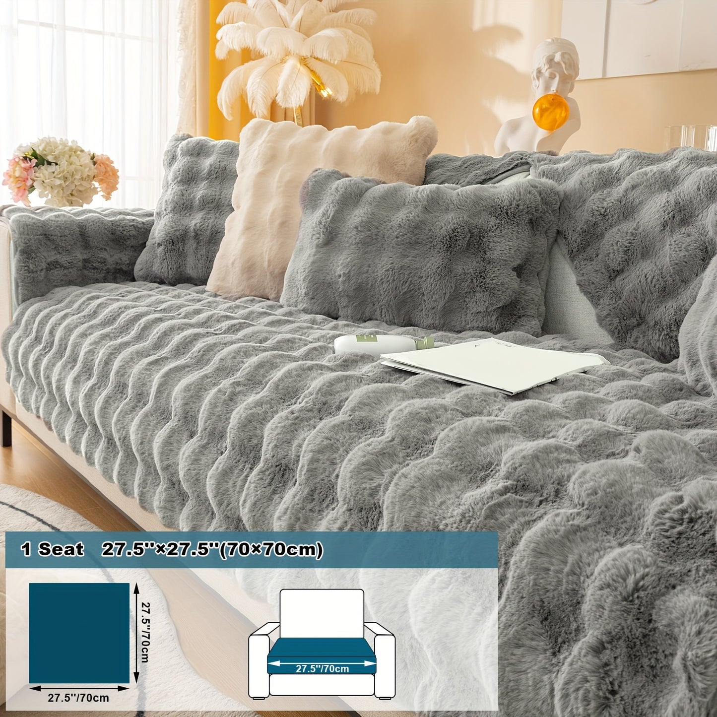 Thick Plush Fuzzy 1pc Rabbit Sofa Cushion