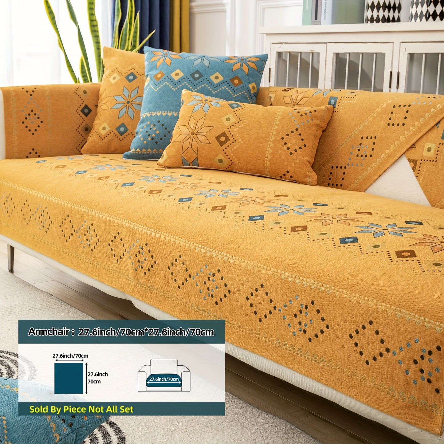 1PC Stylish Bohemian Chenille Sofa Slipcover - Universal All-Season Furniture Protector with Soft Brushed Microfiber, Stain-Resistant, Easy Slip-On Design, and Machine Washable for Bedroom, Office, Living Room, and Home Decor