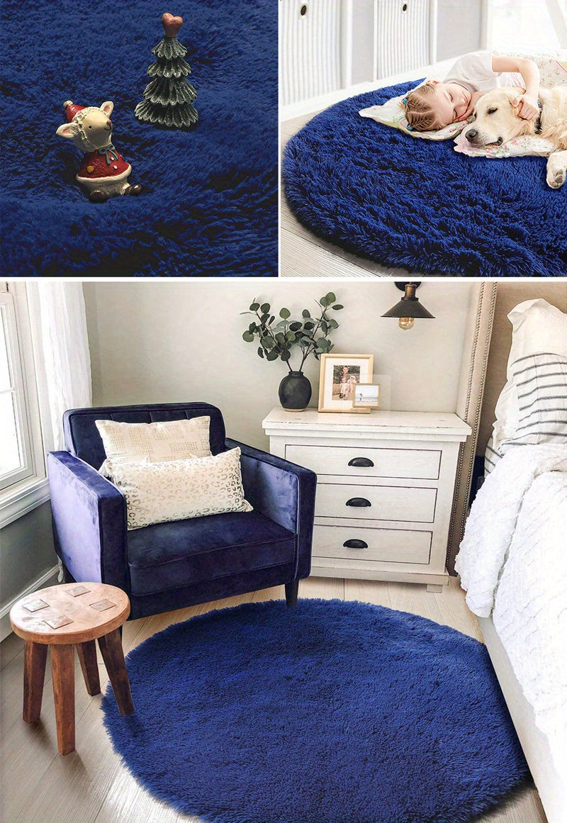 1pc, Soft and Fluffy Round Rug for Bedroom