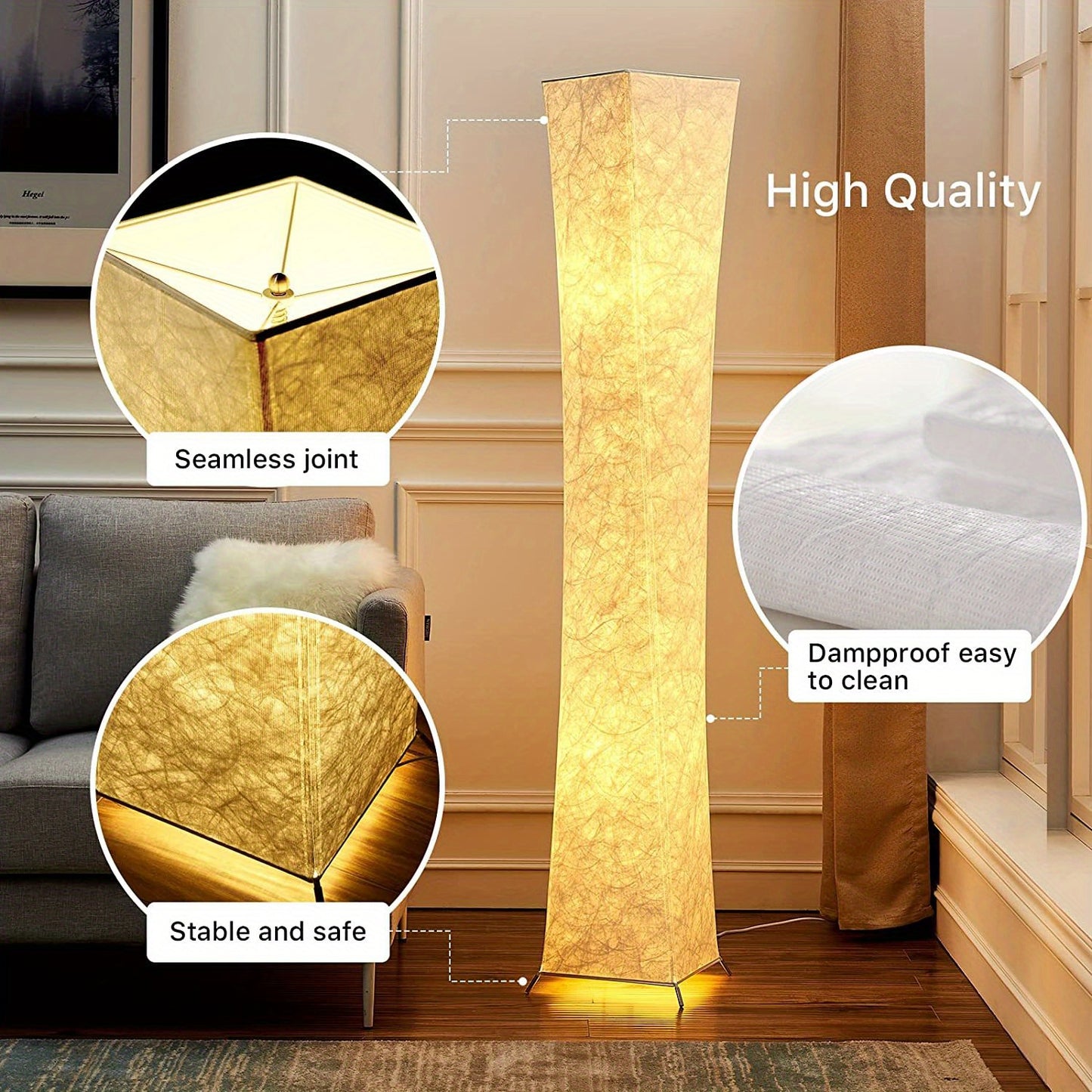 52" Tyvek Fabric Shade Soft Light Floor Lamp, Simple Design Morden Slim Warm 3000K LED Standing Lamp