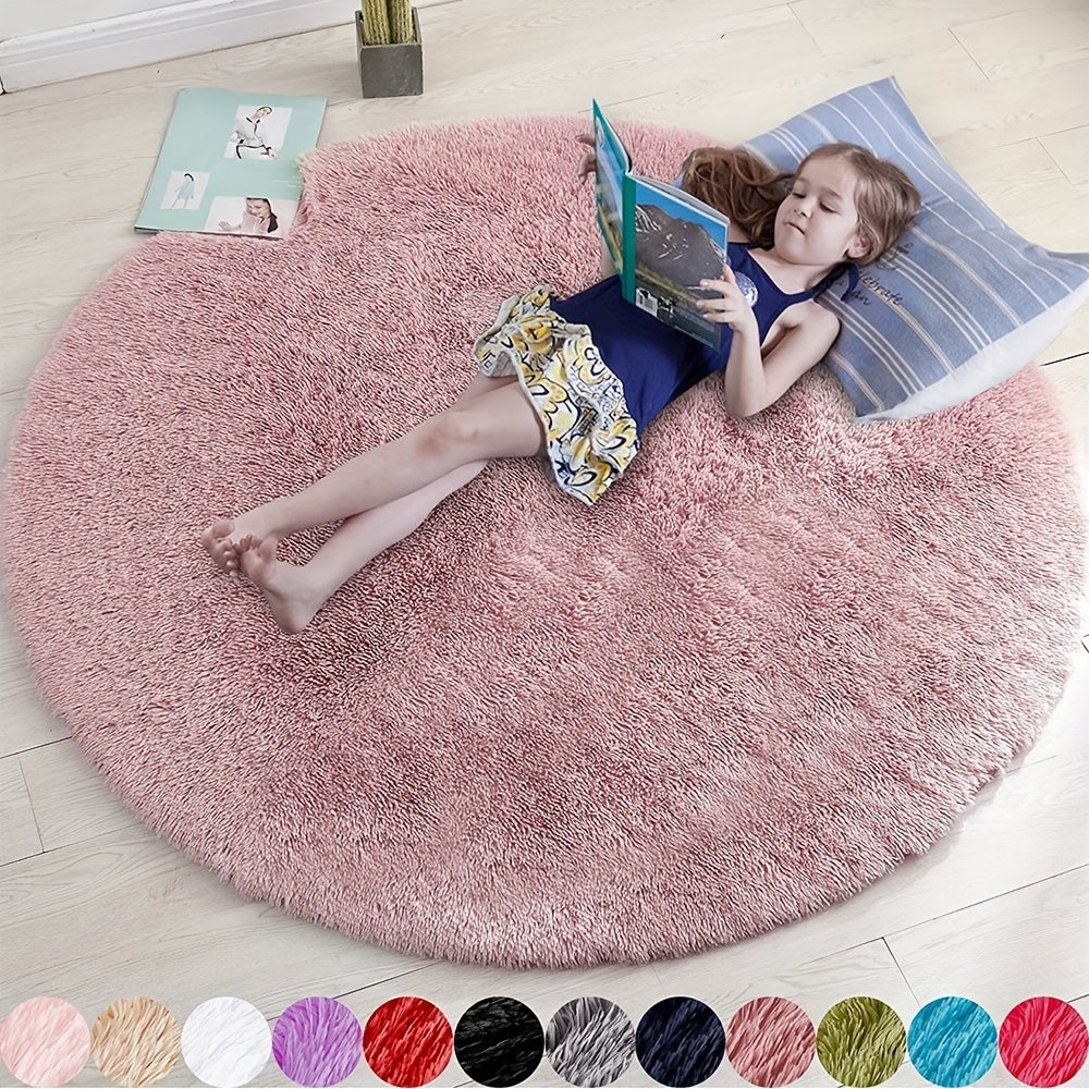 1pc, Soft and Fluffy Round Rug for Bedroom