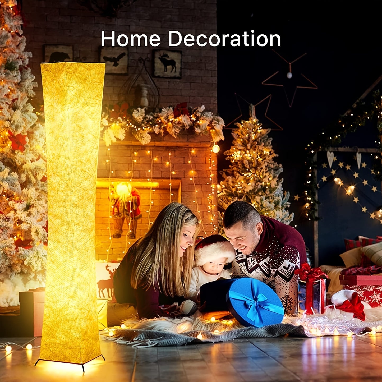 52" Tyvek Fabric Shade Soft Light Floor Lamp, Simple Design Morden Slim Warm 3000K LED Standing Lamp