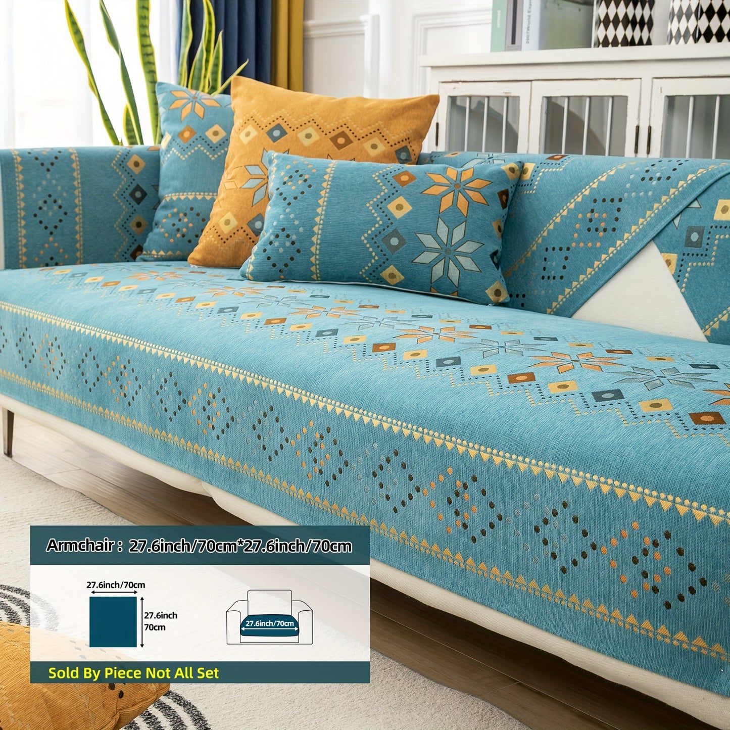 1PC Stylish Bohemian Chenille Sofa Slipcover - Universal All-Season Furniture Protector with Soft Brushed Microfiber, Stain-Resistant, Easy Slip-On Design, and Machine Washable for Bedroom, Office, Living Room, and Home Decor