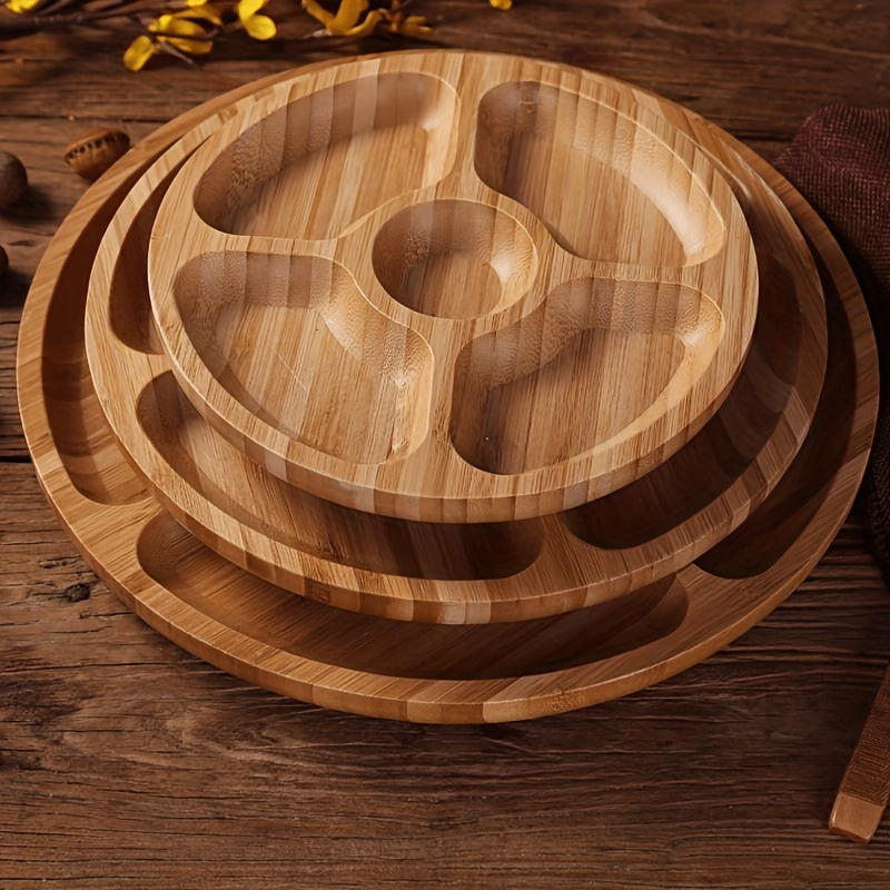 1pc, Wooden Plate Cheese Board, Five Grids Dividers Food Tray