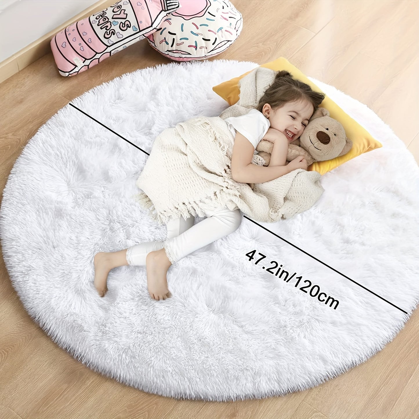 1pc, Soft and Fluffy Round Rug for Bedroom