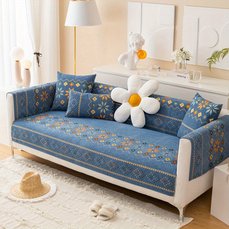 1PC Stylish Bohemian Chenille Sofa Slipcover - Universal All-Season Furniture Protector with Soft Brushed Microfiber, Stain-Resistant, Easy Slip-On Design, and Machine Washable for Bedroom, Office, Living Room, and Home Decor