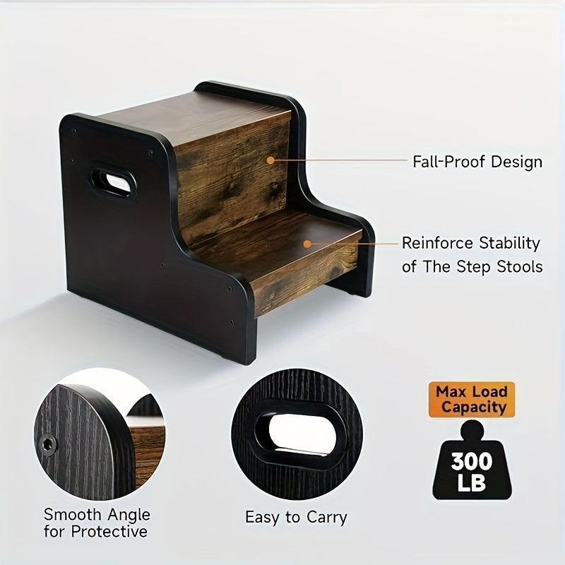 Rustic Brown Two-Step Stool with Handle