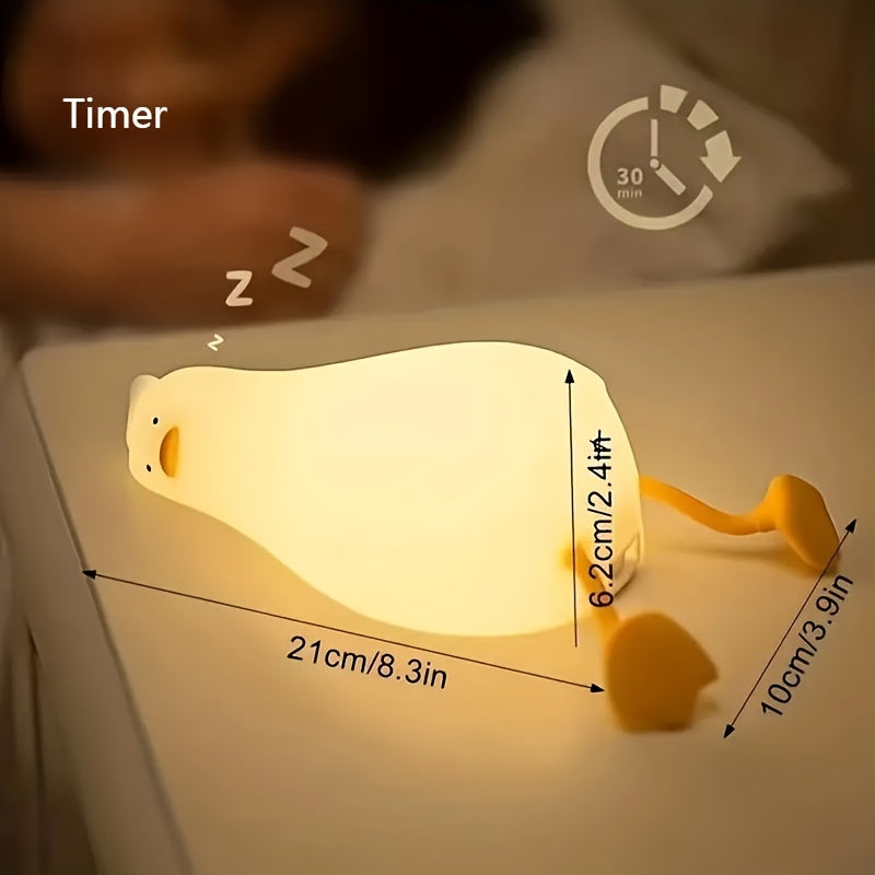 Adorable Duck LED Night Light - Silicone, Dimmable & Timer-Controlled Bedside Lamp with Touch Control for Cozy Bedroom Ambiance