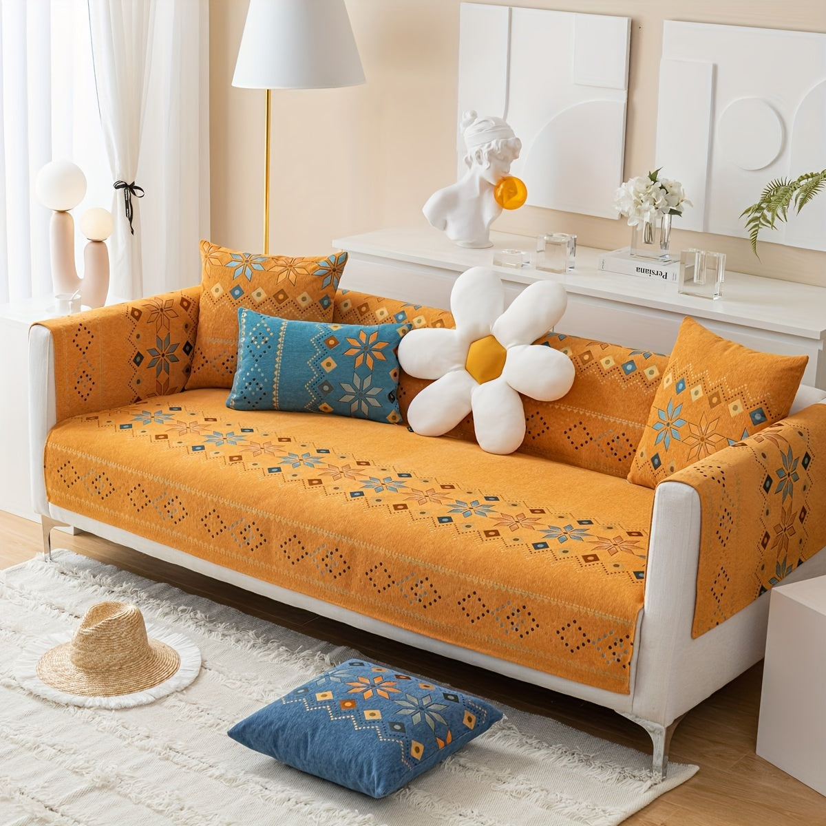 1PC Stylish Bohemian Chenille Sofa Slipcover - Universal All-Season Furniture Protector with Soft Brushed Microfiber, Stain-Resistant, Easy Slip-On Design, and Machine Washable for Bedroom, Office, Living Room, and Home Decor