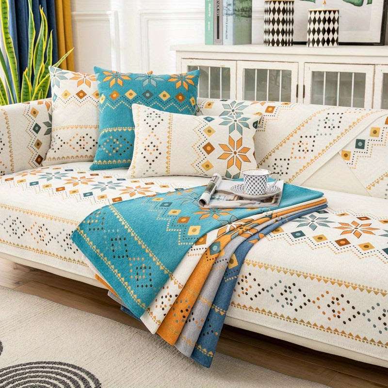 1PC Stylish Bohemian Chenille Sofa Slipcover - Universal All-Season Furniture Protector with Soft Brushed Microfiber, Stain-Resistant, Easy Slip-On Design, and Machine Washable for Bedroom, Office, Living Room, and Home Decor