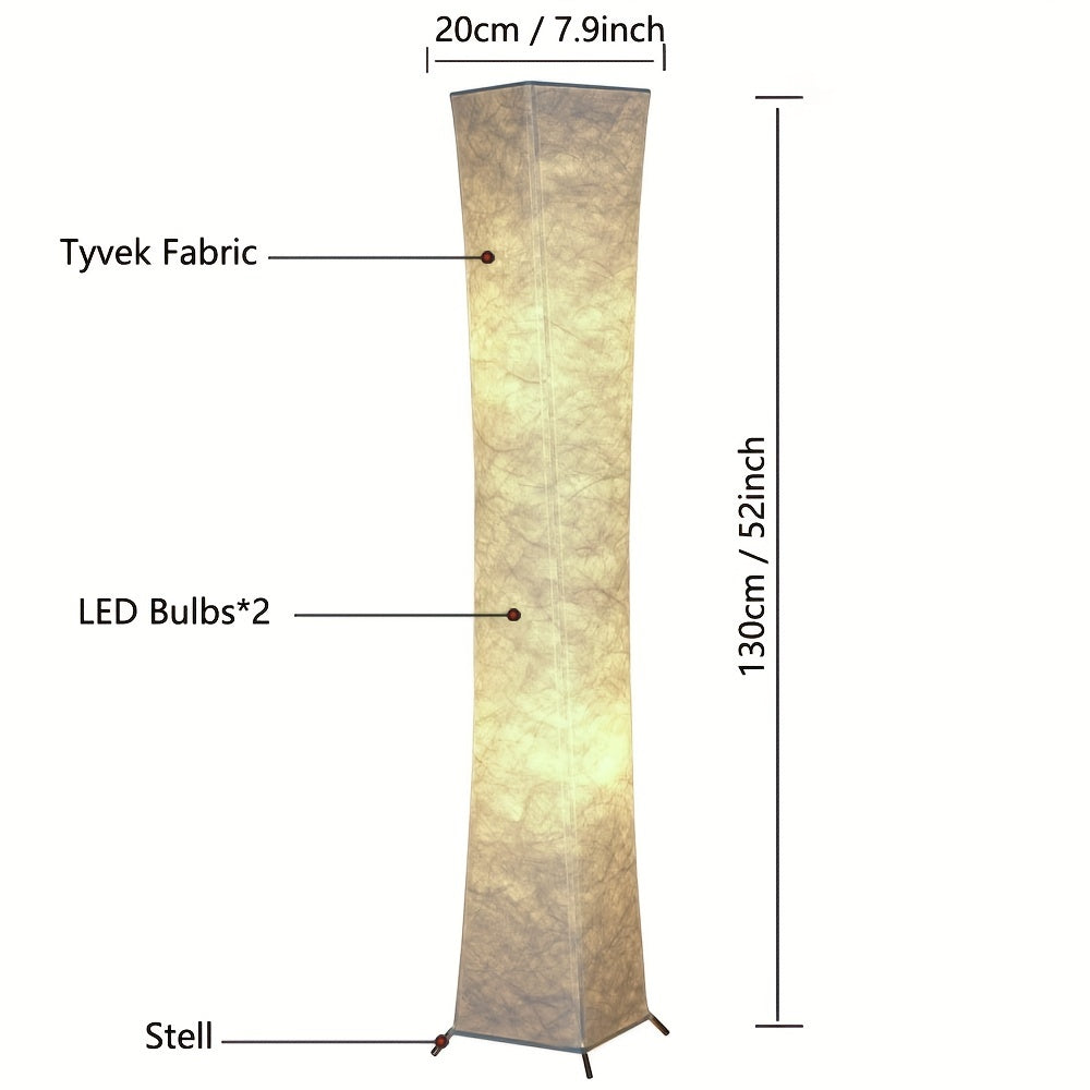 52" Tyvek Fabric Shade Soft Light Floor Lamp, Simple Design Morden Slim Warm 3000K LED Standing Lamp