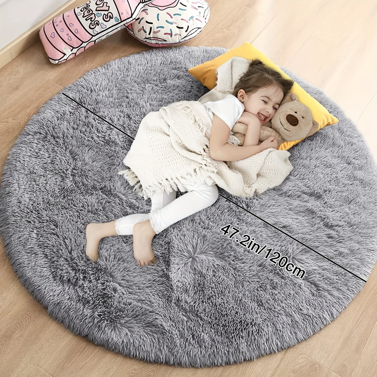 1pc, Soft and Fluffy Round Rug for Bedroom