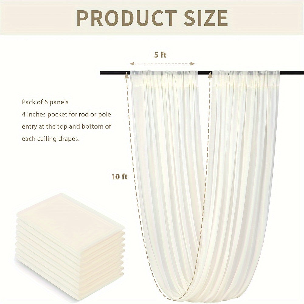 6 Pieces 5ftx10ft Ivory Ceiling Drapes