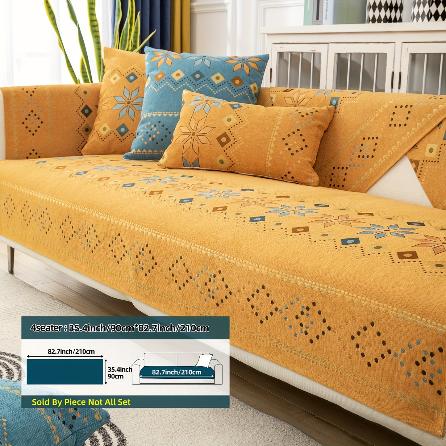 1PC Stylish Bohemian Chenille Sofa Slipcover - Universal All-Season Furniture Protector with Soft Brushed Microfiber, Stain-Resistant, Easy Slip-On Design, and Machine Washable for Bedroom, Office, Living Room, and Home Decor