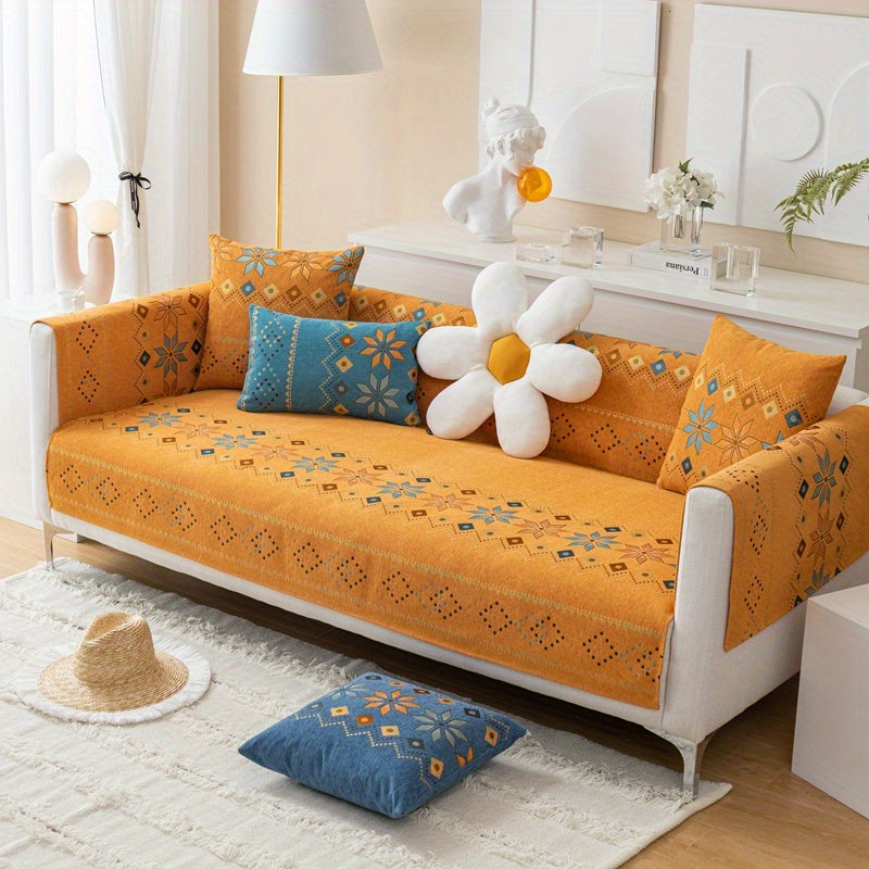 1PC Stylish Bohemian Chenille Sofa Slipcover - Universal All-Season Furniture Protector with Soft Brushed Microfiber, Stain-Resistant, Easy Slip-On Design, and Machine Washable for Bedroom, Office, Living Room, and Home Decor