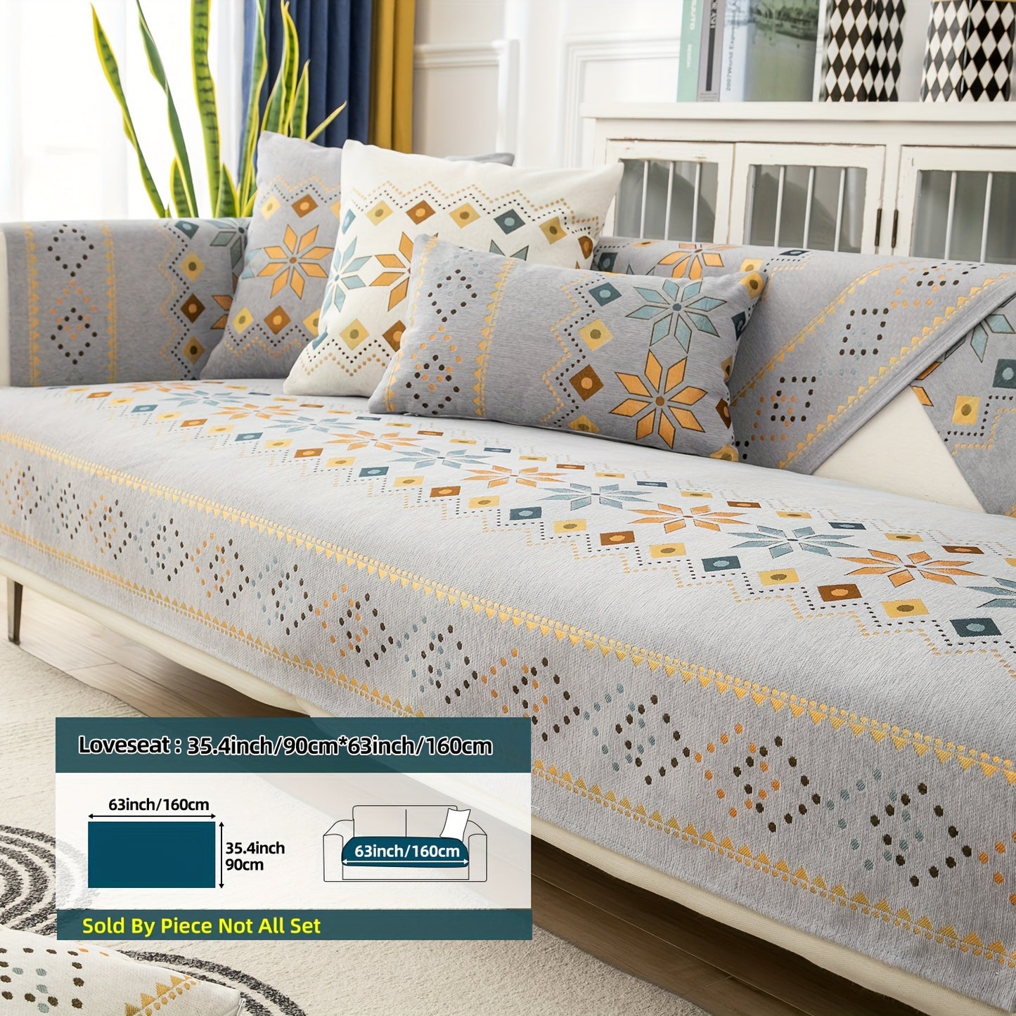 1PC Stylish Bohemian Chenille Sofa Slipcover - Universal All-Season Furniture Protector with Soft Brushed Microfiber, Stain-Resistant, Easy Slip-On Design, and Machine Washable for Bedroom, Office, Living Room, and Home Decor