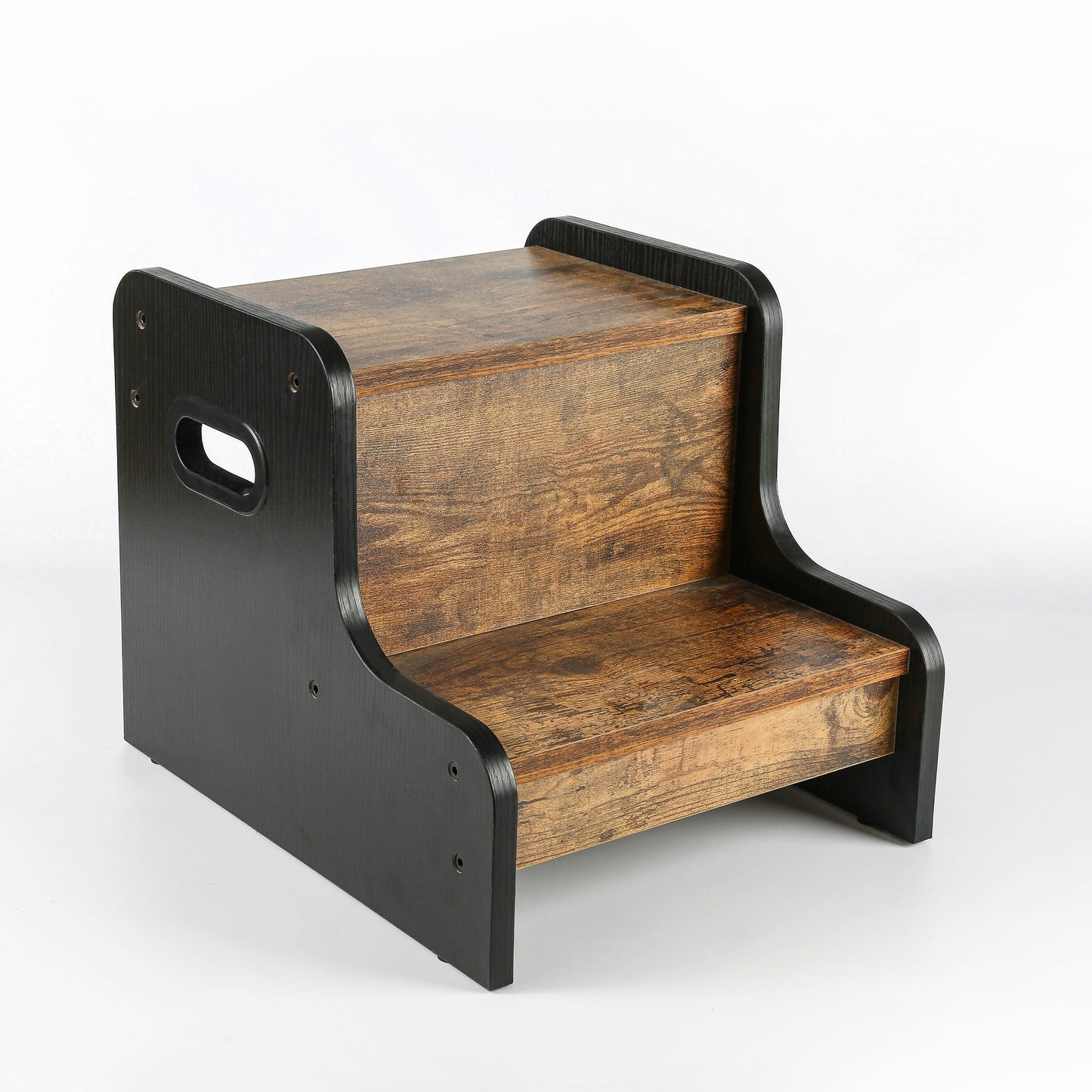 Rustic Brown Two-Step Stool with Handle