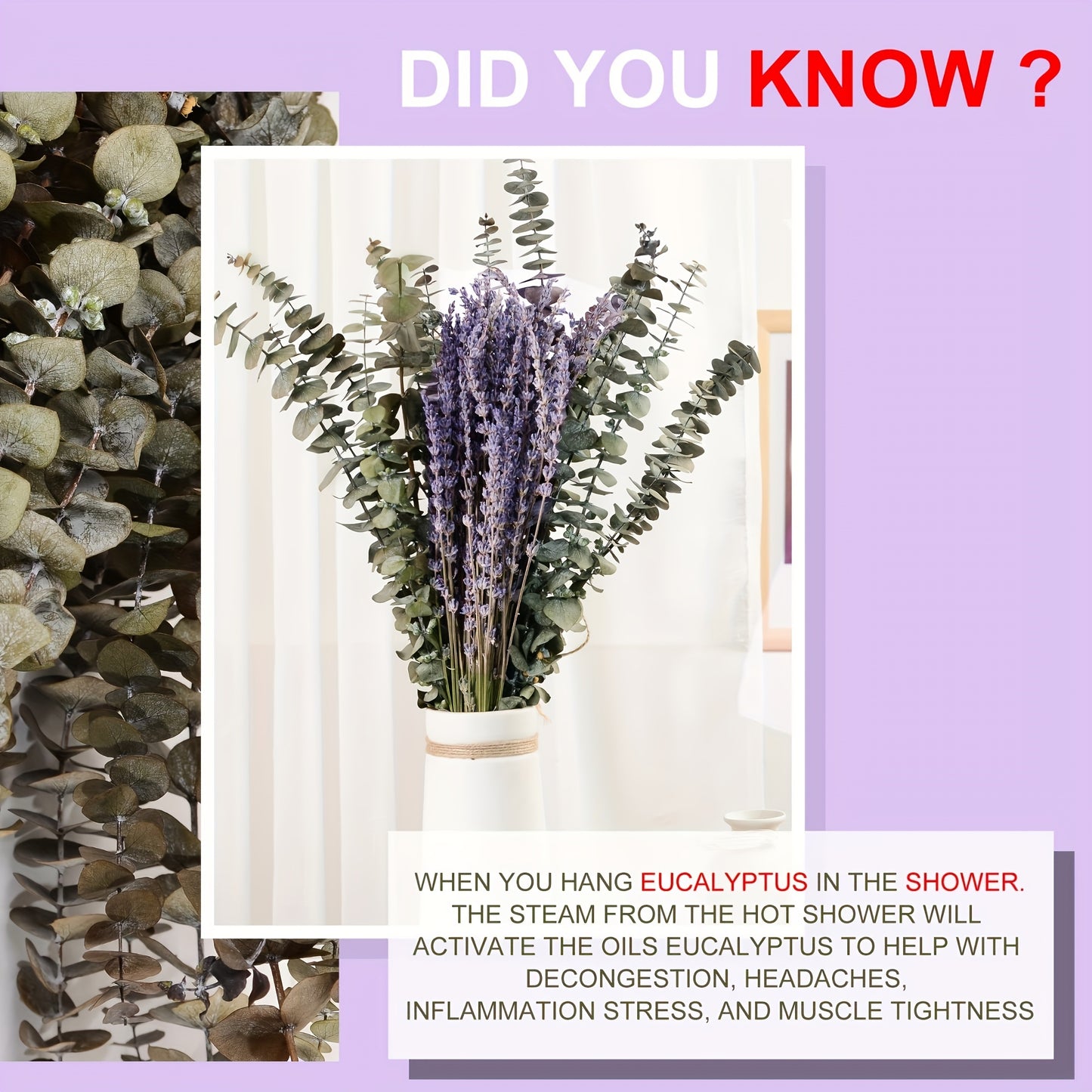 110pcs, Dried Eucalyptus Stem And Lavender Bouquet, Natural Real Eucalyptus Leaf Hanging And Lavender Shower Plant