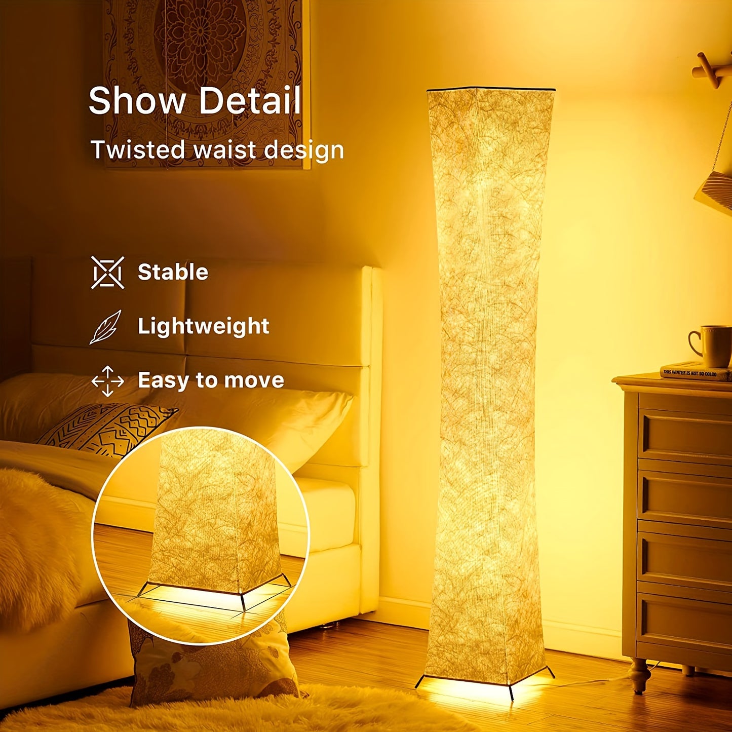 52" Tyvek Fabric Shade Soft Light Floor Lamp, Simple Design Morden Slim Warm 3000K LED Standing Lamp