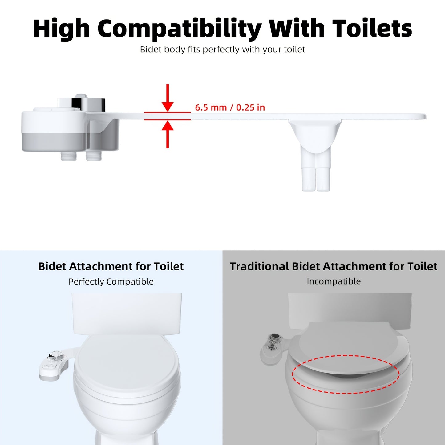 1pc Non-Electric Mechanical Toilet Seat Bidet - Self Cleaning Dual Nozzle, Hot & Cold Water Spray