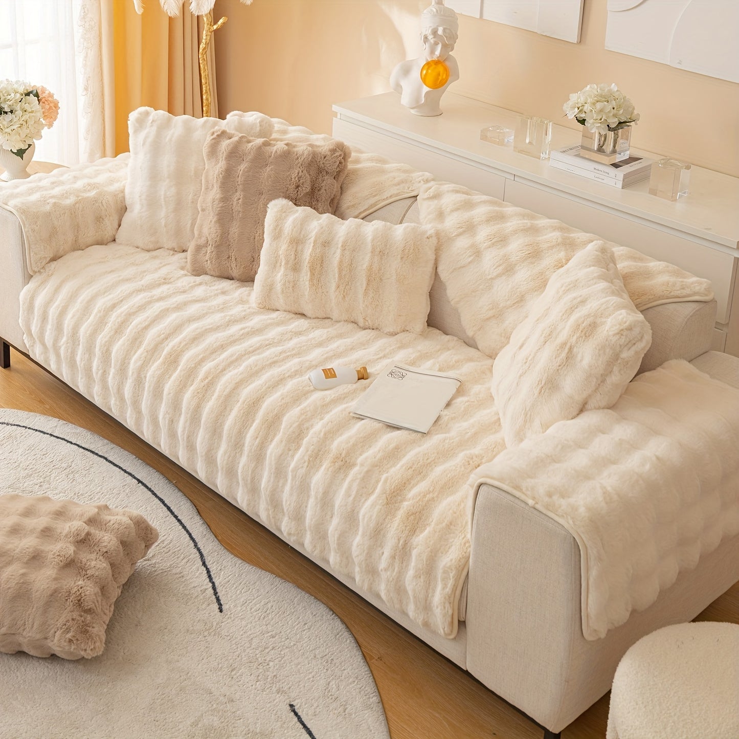 Thick Plush Fuzzy 1pc Rabbit Sofa Cushion