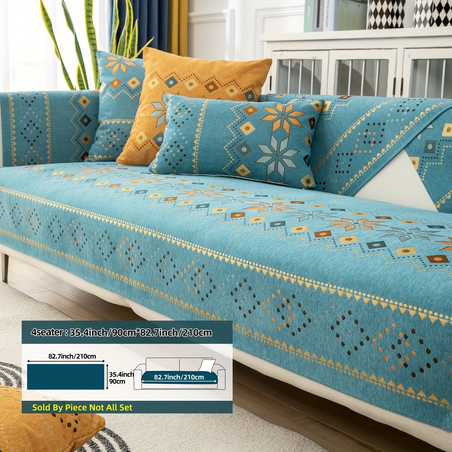 1PC Stylish Bohemian Chenille Sofa Slipcover - Universal All-Season Furniture Protector with Soft Brushed Microfiber, Stain-Resistant, Easy Slip-On Design, and Machine Washable for Bedroom, Office, Living Room, and Home Decor
