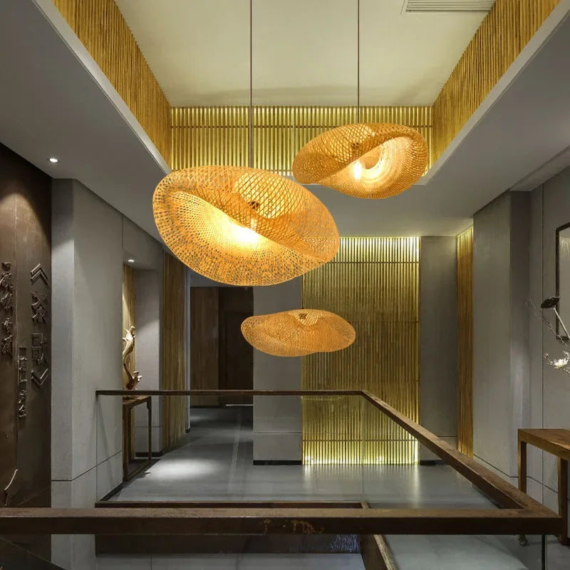 Handmade Rattan Woven Vintage Bamboo Chandalier Light