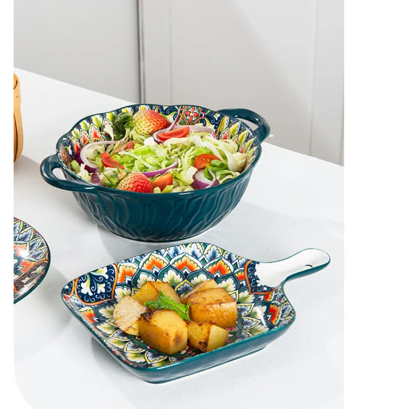 1Pcs Bohemia Retro Ceramic Dinner Plates