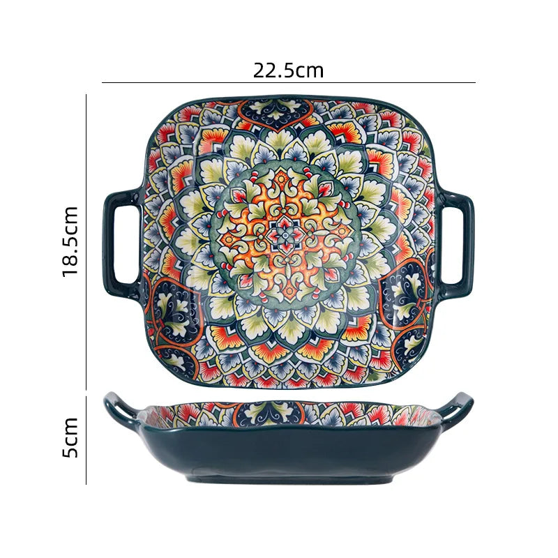 1Pcs Bohemia Retro Ceramic Dinner Plates