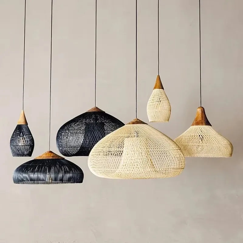 Southeast Asian Handmade Knit Bamboo and Rattan Lamp