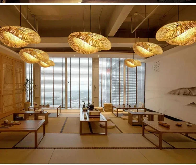 Handmade Rattan Woven Vintage Bamboo Chandalier Light